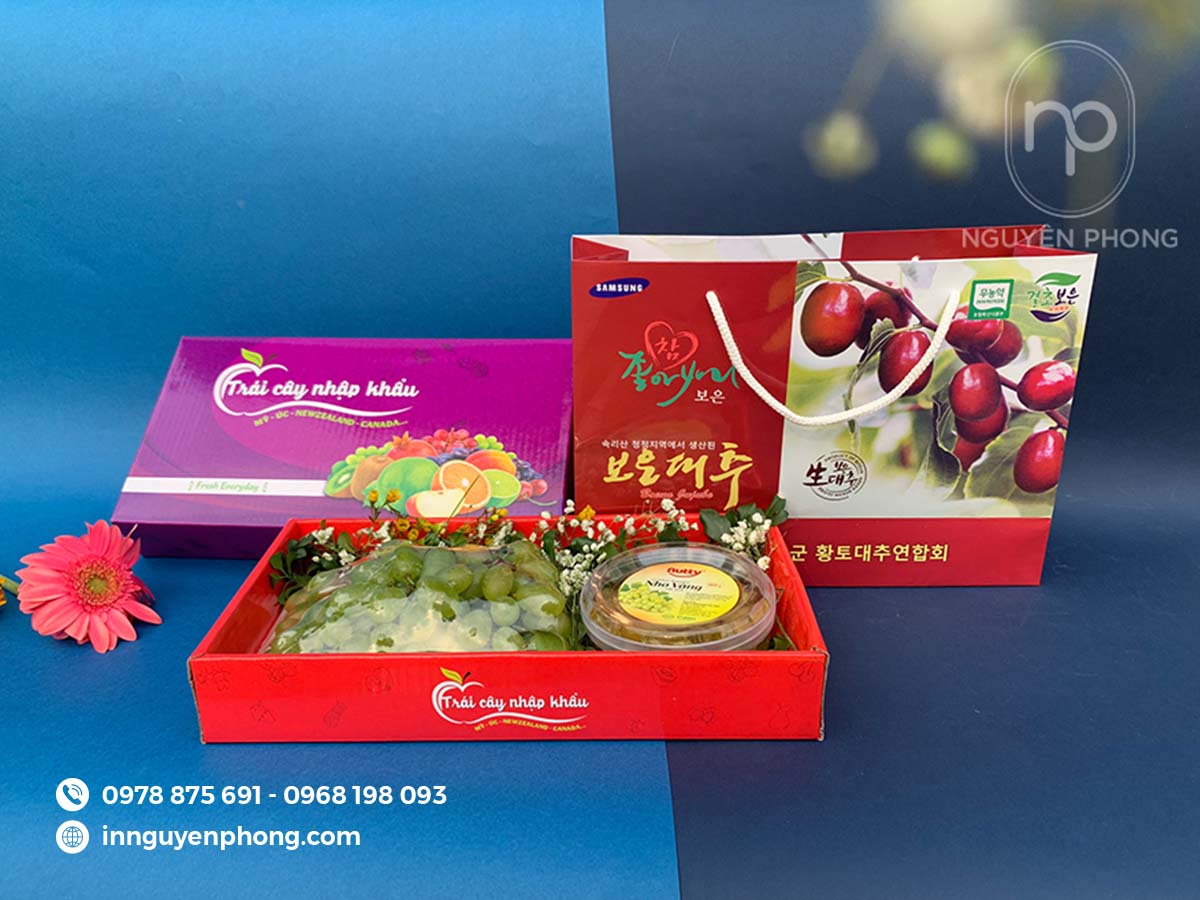Mẫu túi giấy đựng trái cây bán sẵn kèm khay 